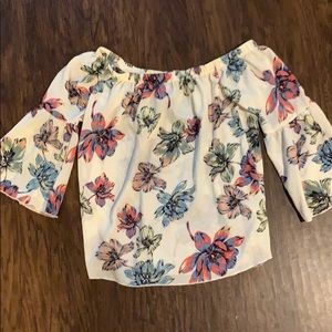 Floral off the shoulder top with flare sleeves